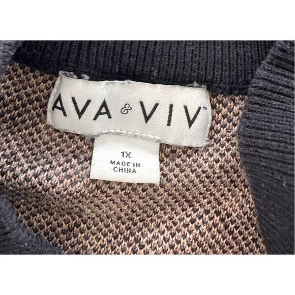 Ava & Viv Sweater 1X Brown Black Cheetah Leopard Print Crewneck - Picture 3 of 8